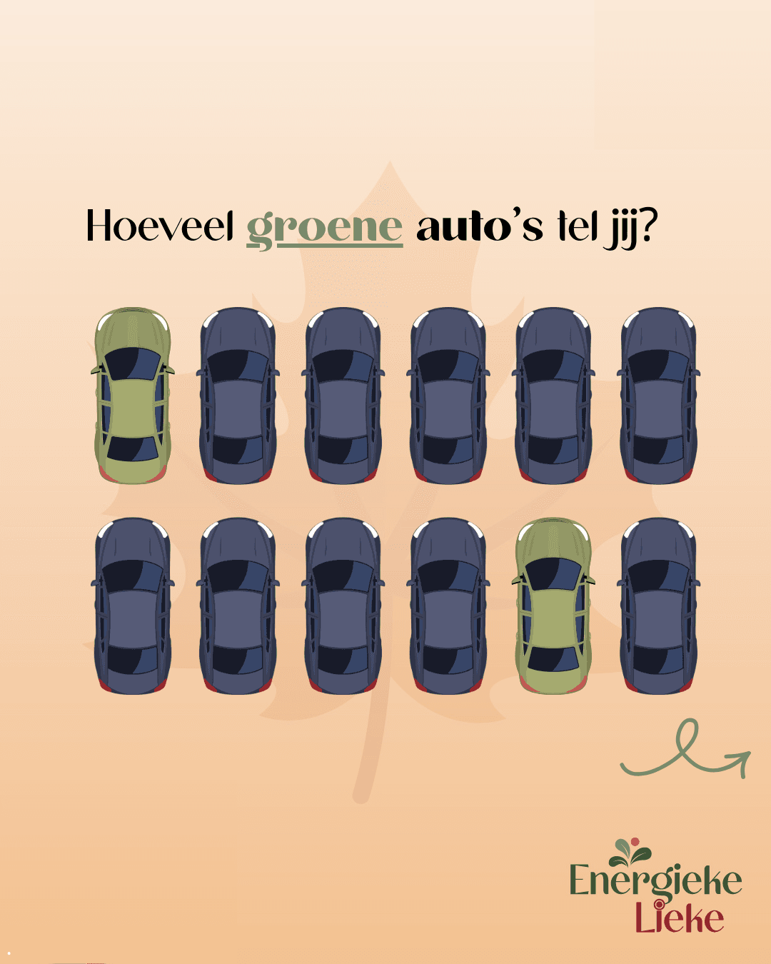Hoeveel groene auto's tel jij tussen alle zwarte auto's?